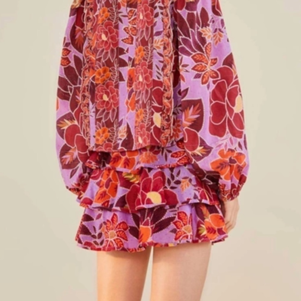 Farm Rio- Multicolored Floral Ruffled Layered Mini Sirt - Picture 3 of 5
